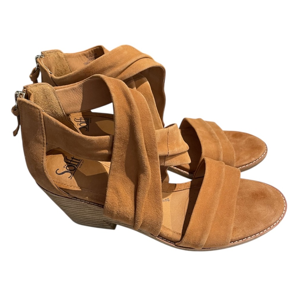 Sofft Womens Samoa Sandals Wedge Heel Tan Brown Suede Strappy Zip Up Size 10M